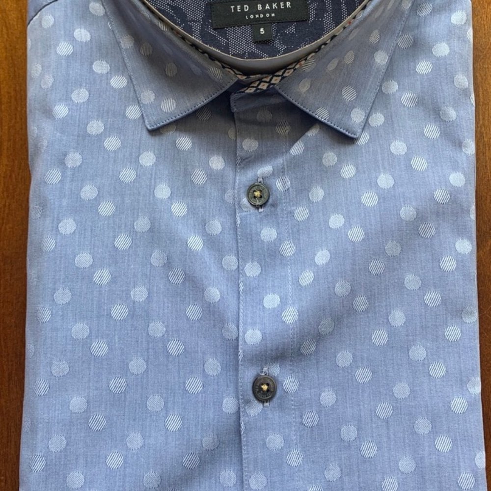 Ted Baker Dress Blue and Dot Shirt with Navy Trim